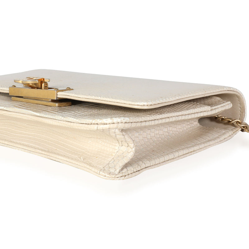 Chanel Gold Metallic Lizard Golden Class Wallet On Chain Beige Exotic Handbag