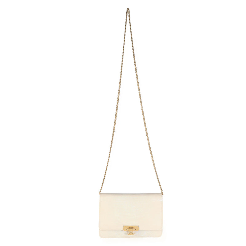 Chanel Gold Metallic Lizard Golden Class Wallet On Chain Beige Exotic Handbag