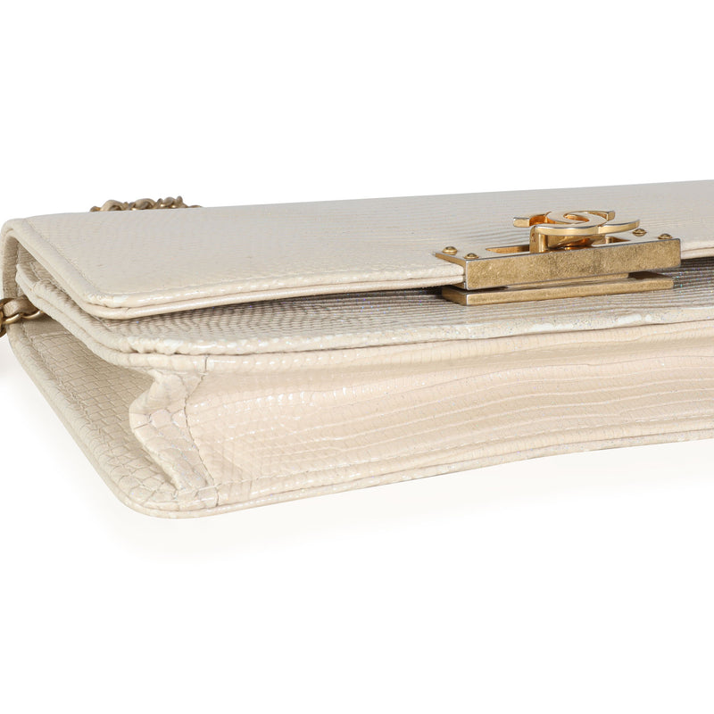 Chanel Gold Metallic Lizard Golden Class Wallet On Chain Beige Exotic Handbag