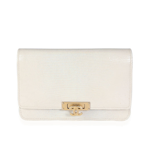 Chanel Gold Metallic Lizard Golden Class Wallet On Chain Beige Exotic Handbag