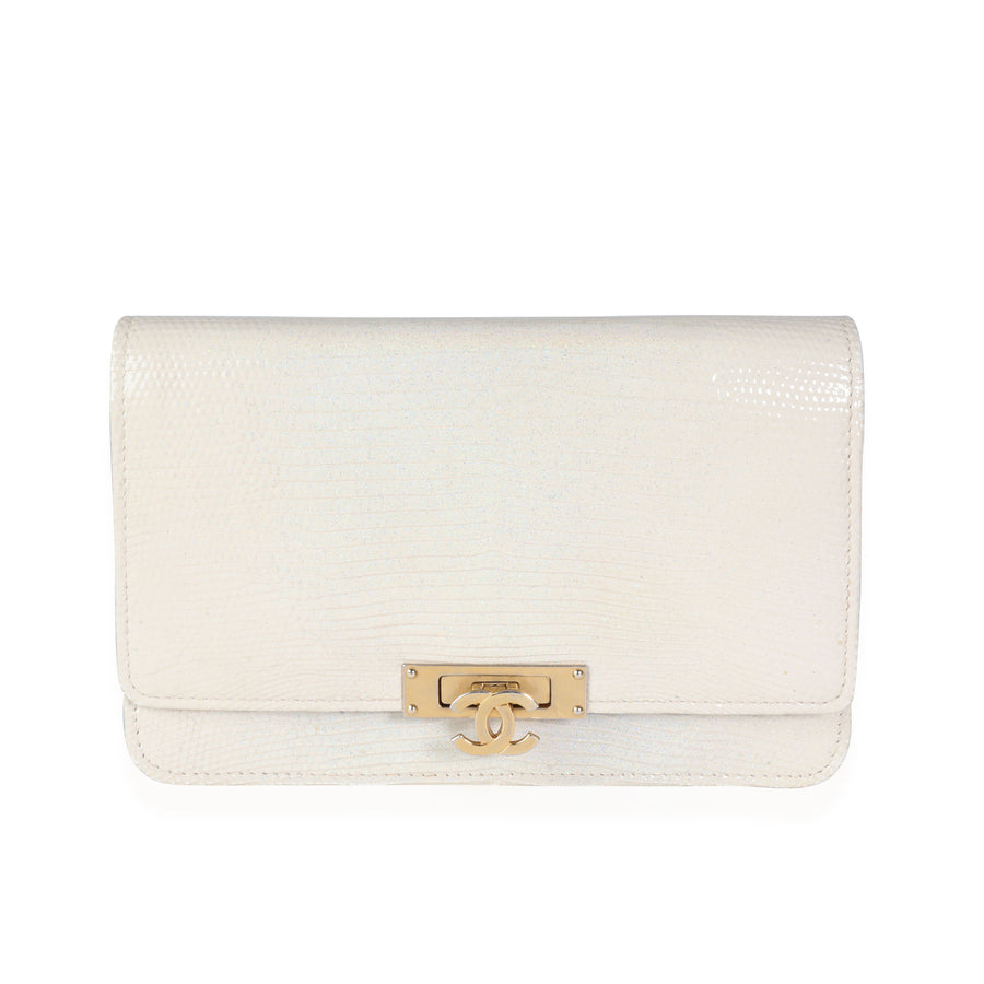 Chanel Gold Metallic Lizard Golden Class Wallet On Chain Beige Exotic Handbag