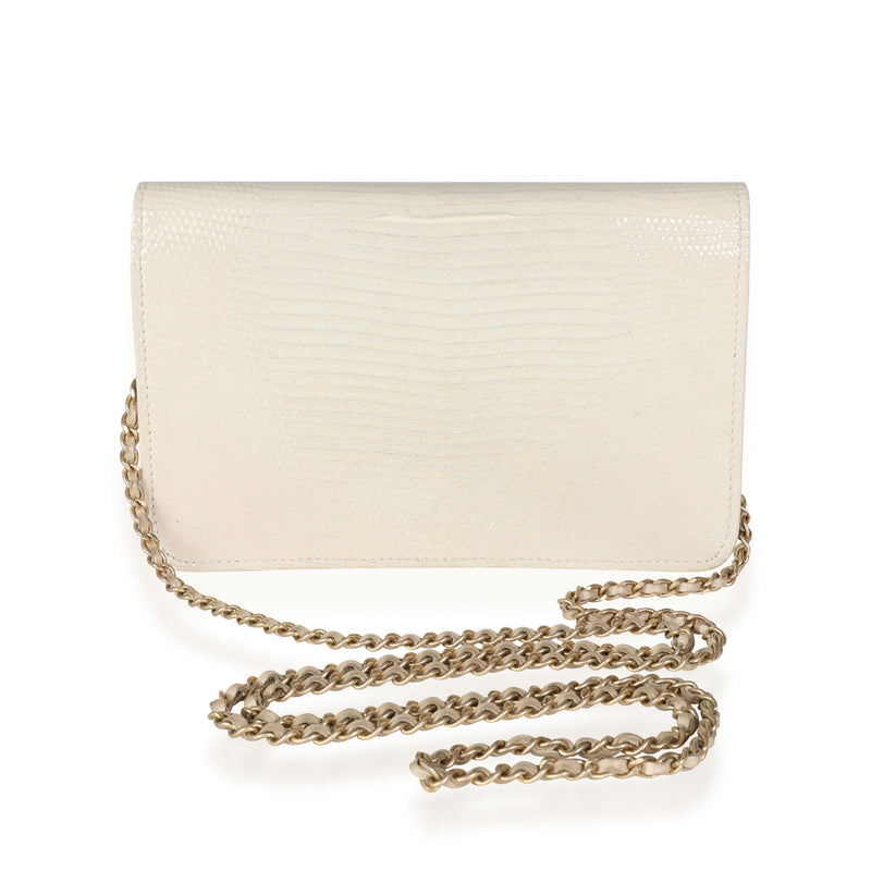 Chanel Gold Metallic Lizard Golden Class Wallet On Chain Beige Exotic Handbag