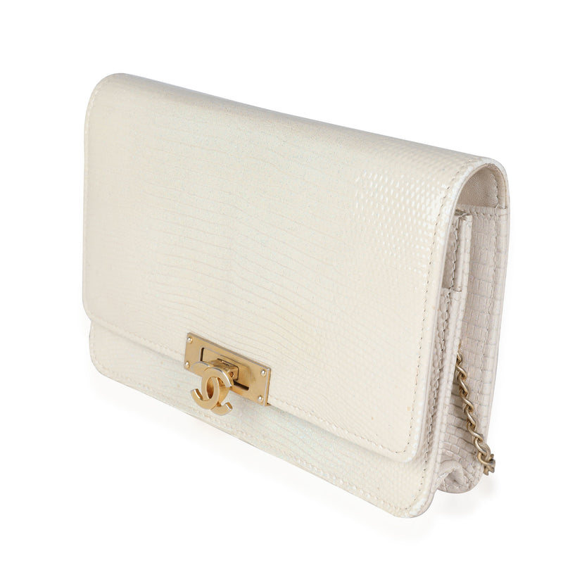 Chanel Gold Metallic Lizard Golden Class Wallet On Chain Beige Exotic Handbag