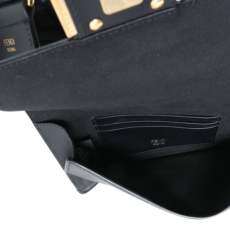 Fendi Black Calfskin Mini Flat Baguette With Strap Leather Handbag