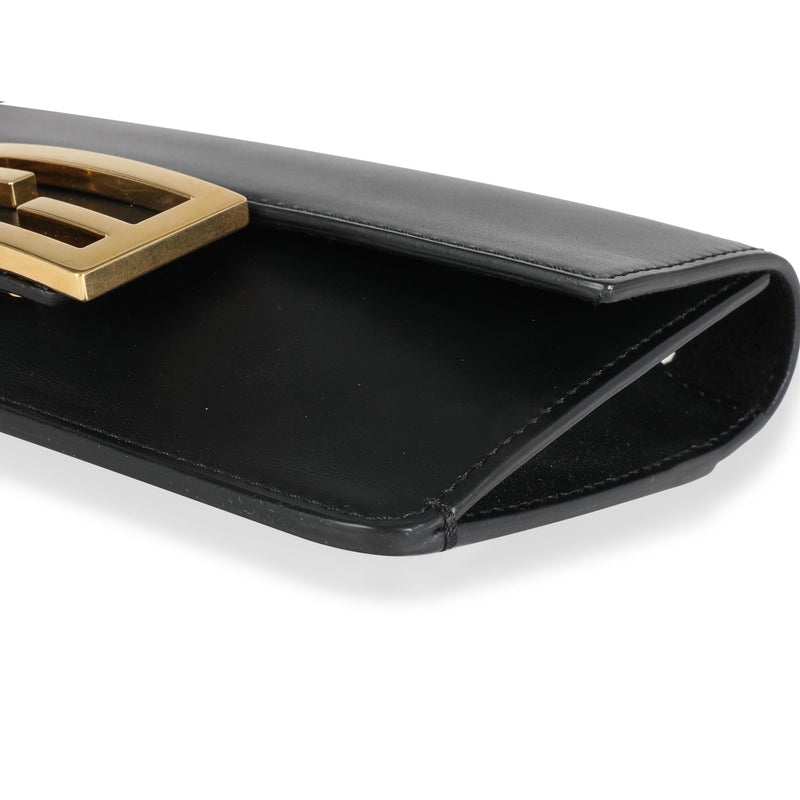 Fendi Black Calfskin Mini Flat Baguette With Strap Leather Handbag