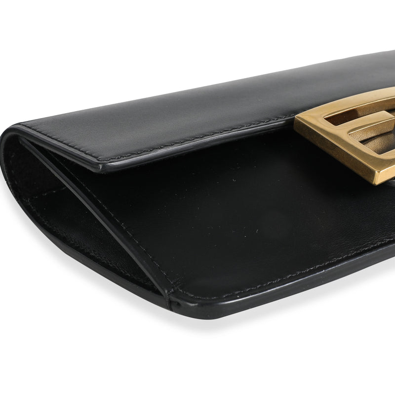 Fendi Black Calfskin Mini Flat Baguette With Strap Leather Handbag