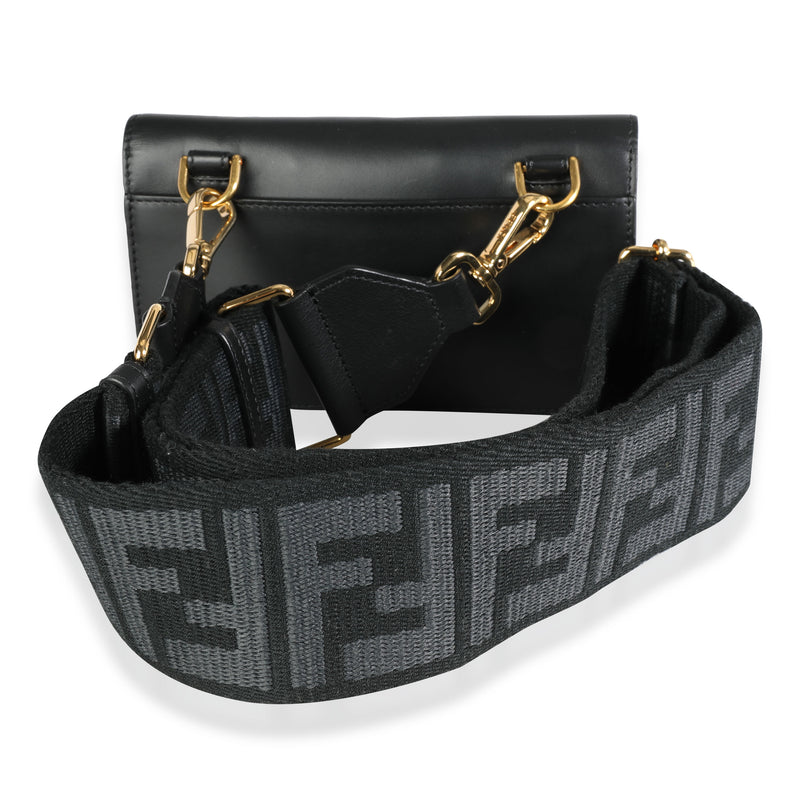 Fendi Black Calfskin Mini Flat Baguette With Strap Leather Handbag