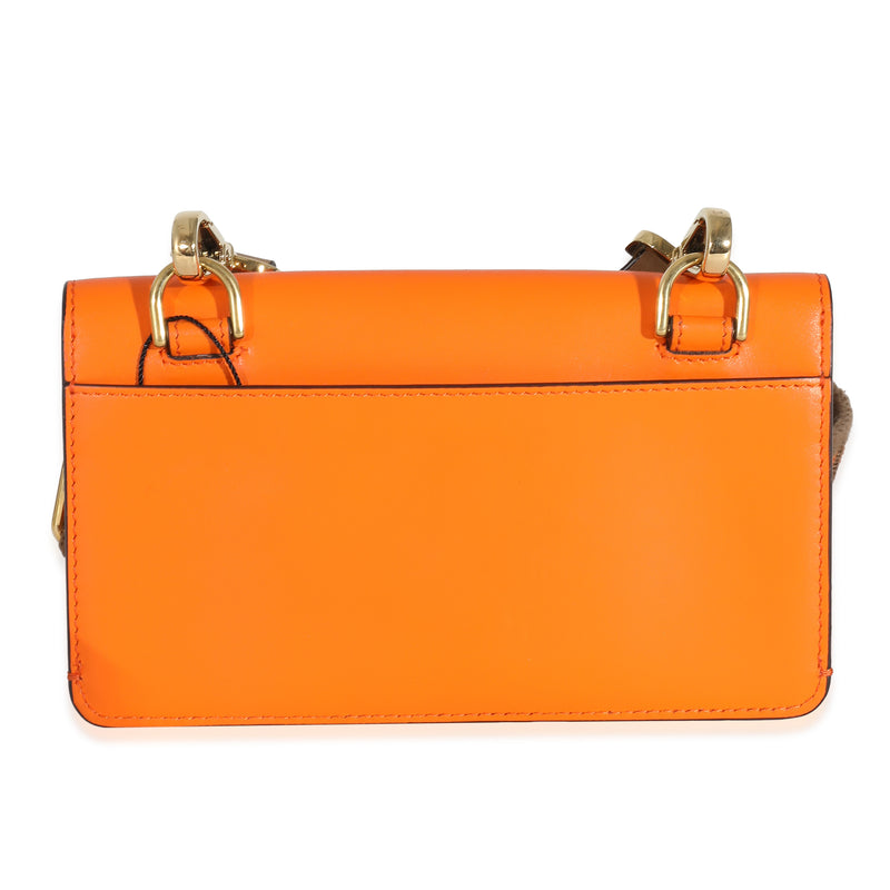 Fendi Orange Calfskin Mini Flat Baguette With Brown Strap You Leather Handbag
