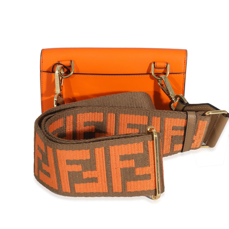 Fendi Orange Calfskin Mini Flat Baguette With Brown Strap You Leather Handbag