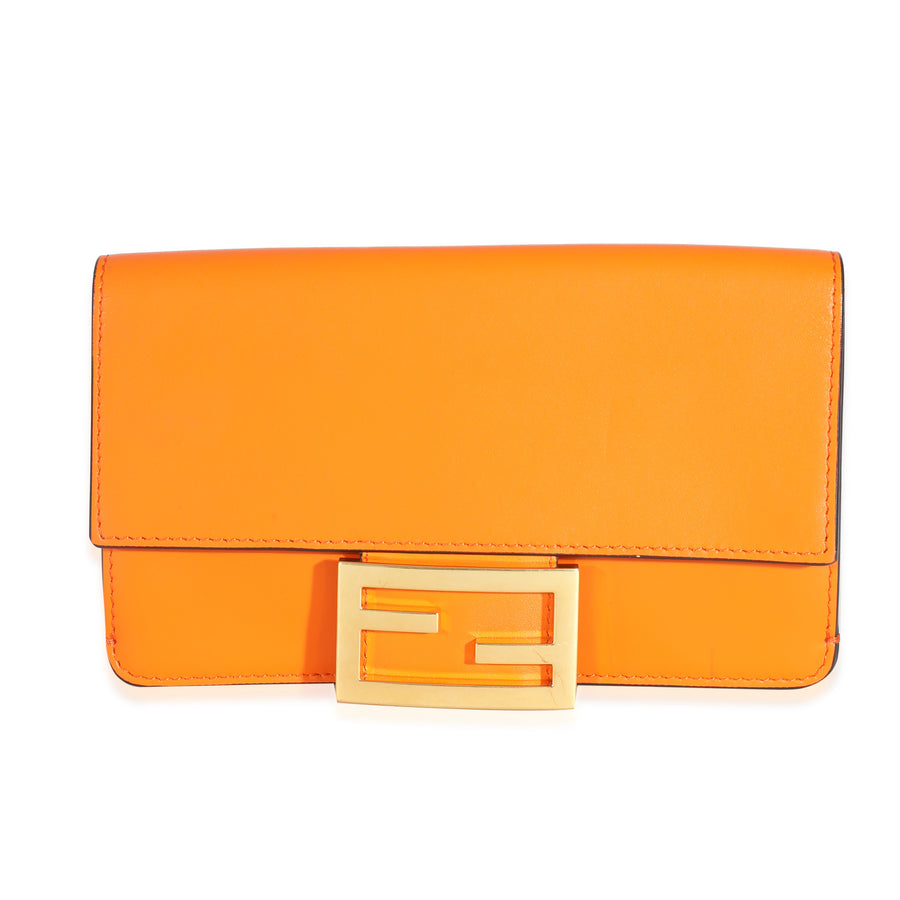 Fendi Orange Calfskin Mini Flat Baguette With Brown Strap You Leather Handbag