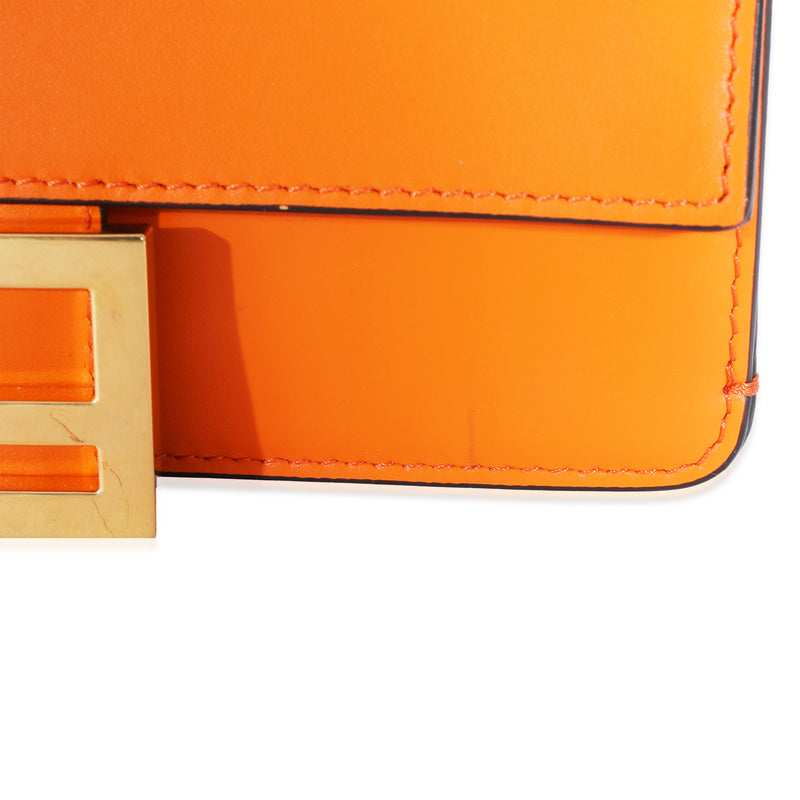 Fendi Orange Calfskin Mini Flat Baguette With Brown Strap You Leather Handbag