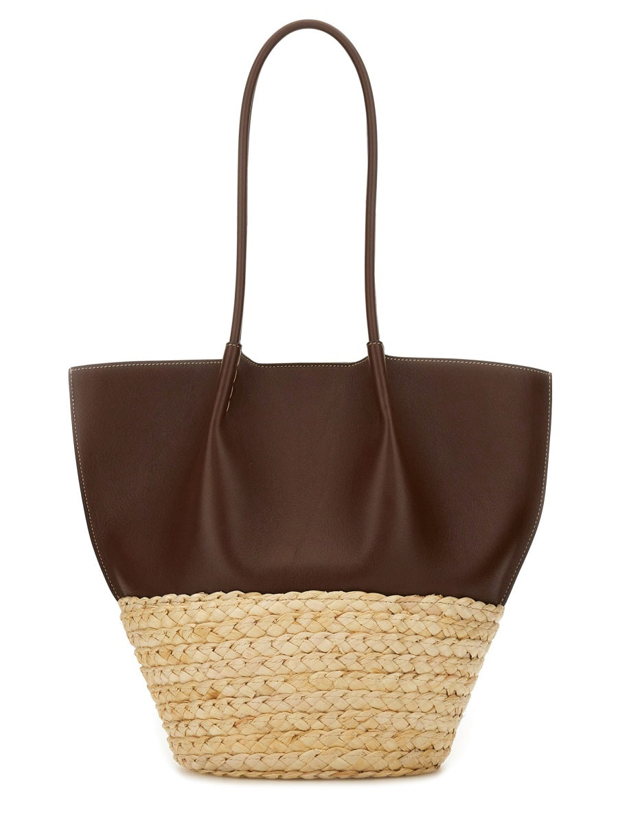 Tods Calfskin And Raffia Shoulder Bag — Brown