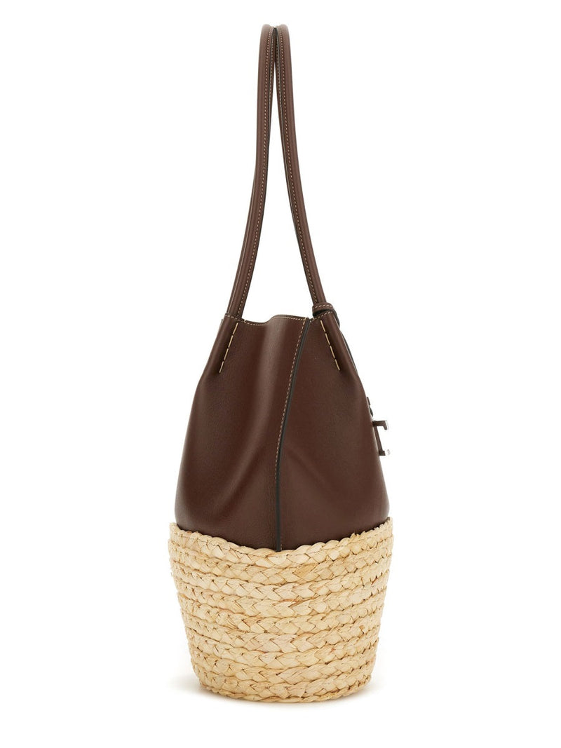 Tods Calfskin And Raffia Shoulder Bag — Brown