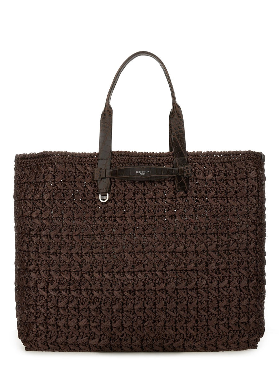 Dolce & Gabbana Woven Mesh Viscose-Leather Shoulder Bag — Brown Viscose Leather