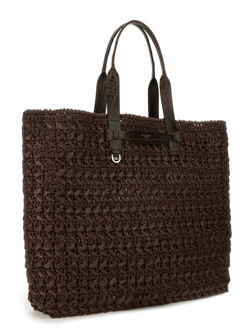 Dolce & Gabbana Woven Mesh Viscose-Leather Shoulder Bag — Brown Viscose Leather