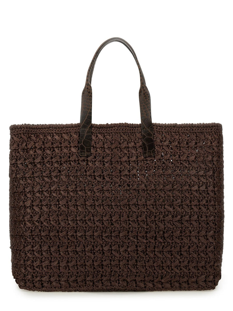 Dolce & Gabbana Woven Mesh Viscose-Leather Shoulder Bag — Brown Viscose Leather