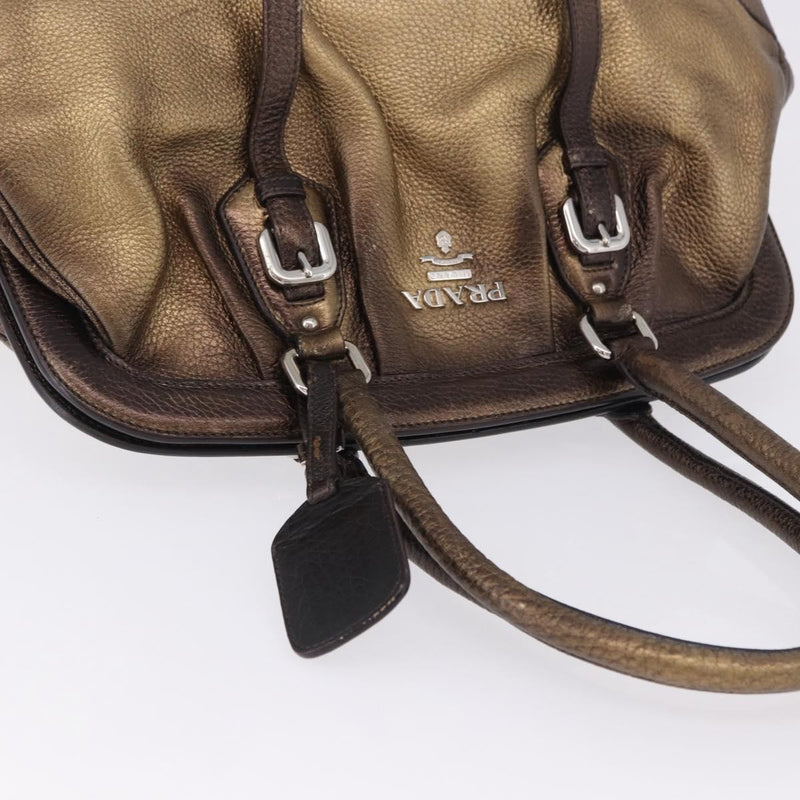 Prada Belted Frame Satchel Metallic Leather Gold