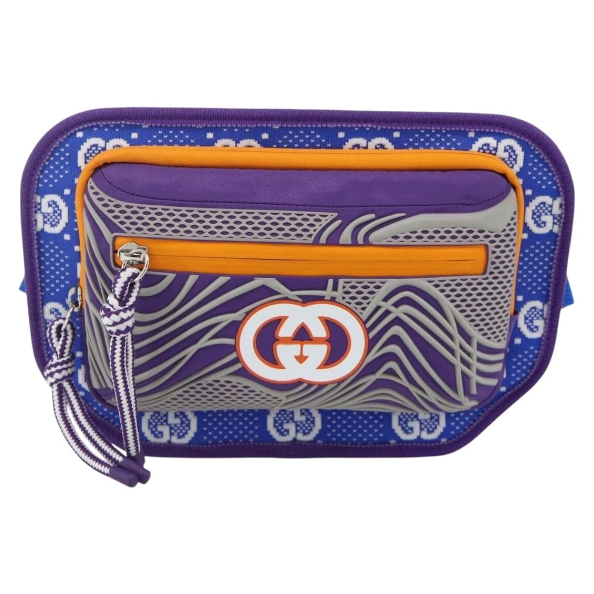 Gucci Panelled Front Pocket Belt Gg Jacquard Nylon And Rubber Purple Bag