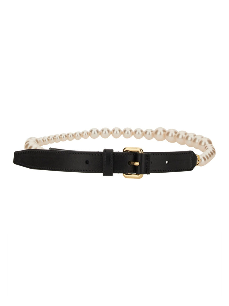 Moschino Pearl-Embellished Belt — Black Polyamide
