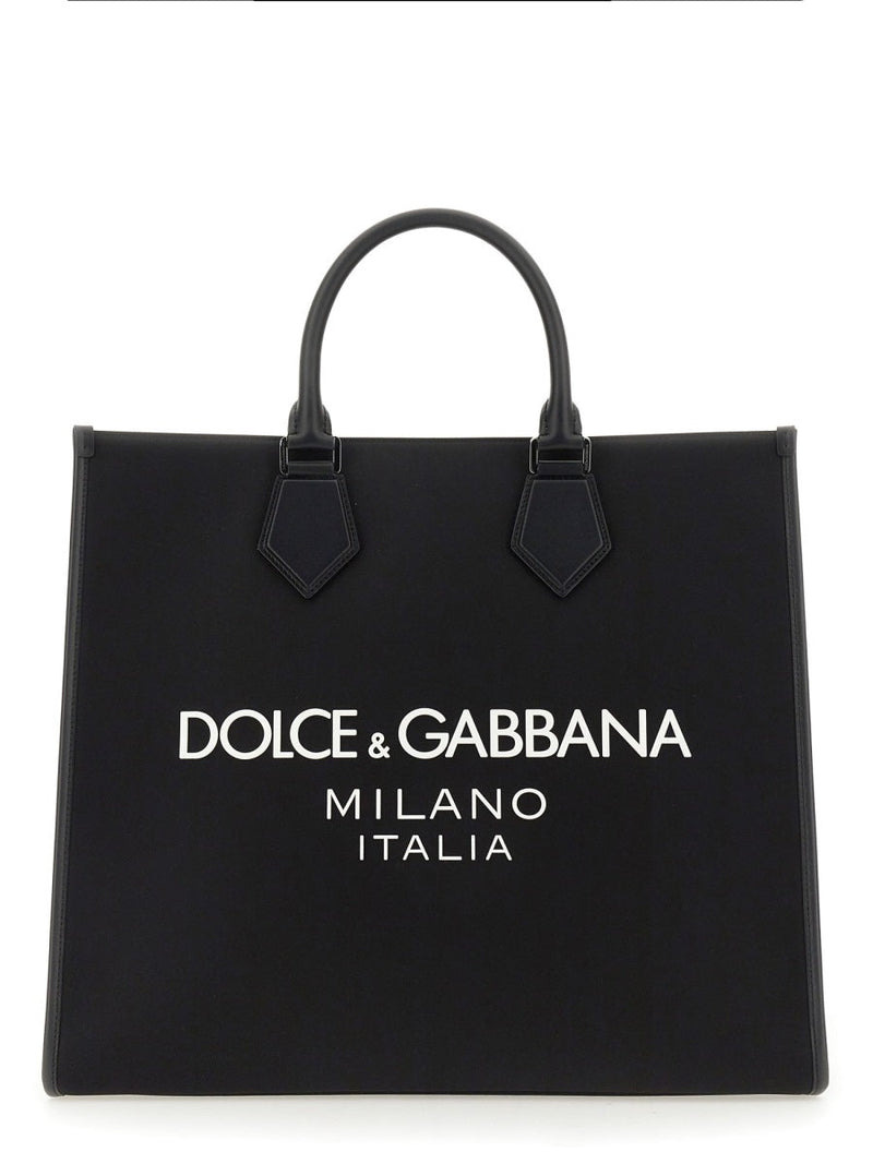 Dolce & Gabbana Logo-Print Shopping Shoulder Bag — Black Polyamide