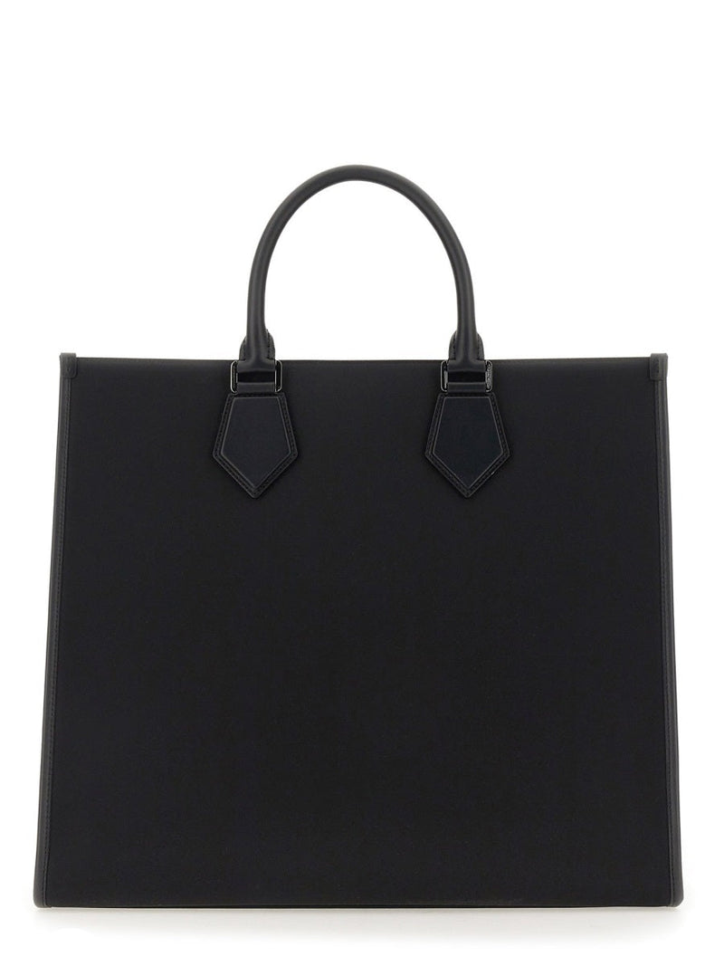 Dolce & Gabbana Logo-Print Shopping Shoulder Bag — Black Polyamide