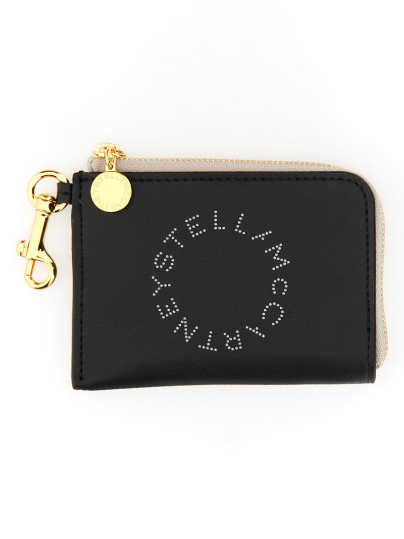 Stella Mccartney Perforated Logo Wallet — Black Polyurethane & Purses