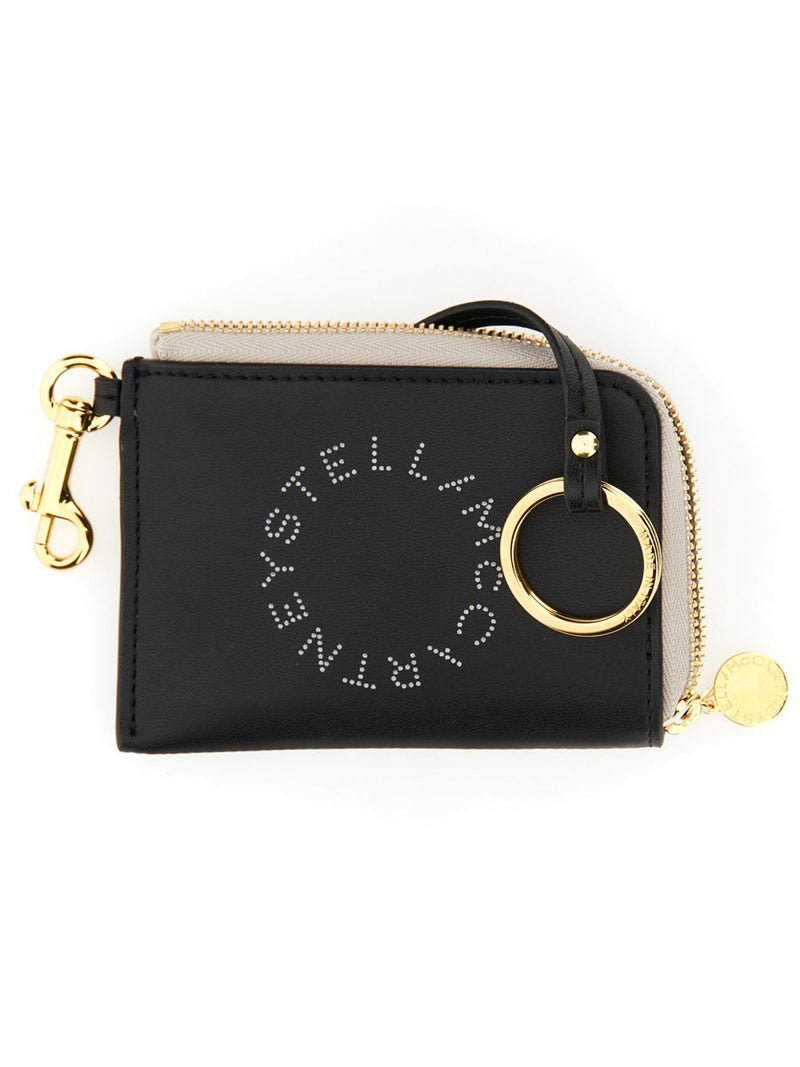 Stella Mccartney Perforated Logo Wallet — Black Polyurethane & Purses