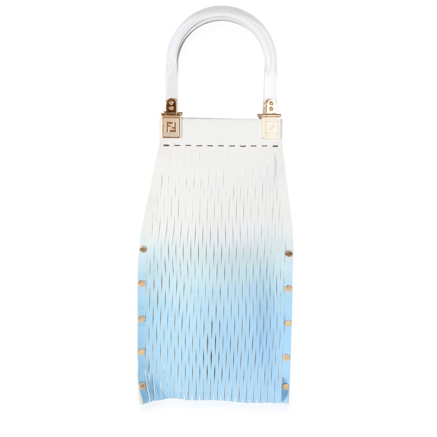 Fendi Blue Gradient Laser Cut Patent & Suede Sunny Top Handle Bag Leather; Handbag