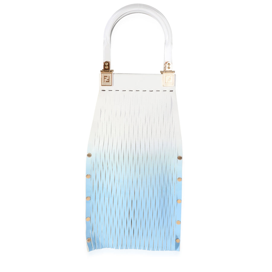 Fendi Blue Gradient Laser Cut Patent & Suede Sunny Top Handle Bag Leather; Handbag