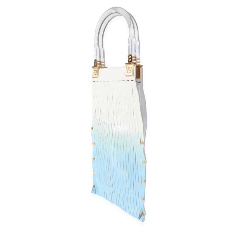 Fendi Blue Gradient Laser Cut Patent & Suede Sunny Top Handle Bag Leather; Handbag
