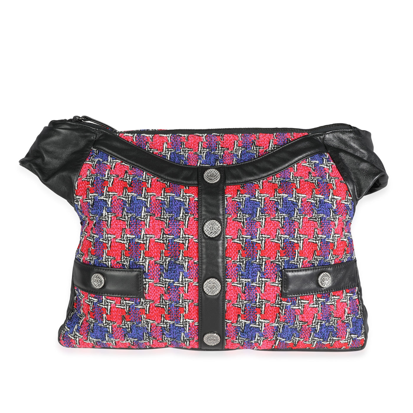 Chanel Black Lambskin & Multicolor Tweed Girl Bag Black; Multicolor; Pink; Purple Fabric; Leather Handbag