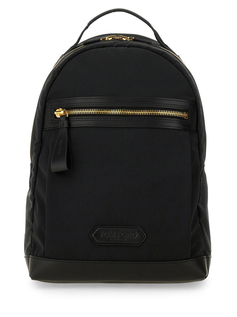Tom Ford Logo Embroidered Backpack — Black Polyester