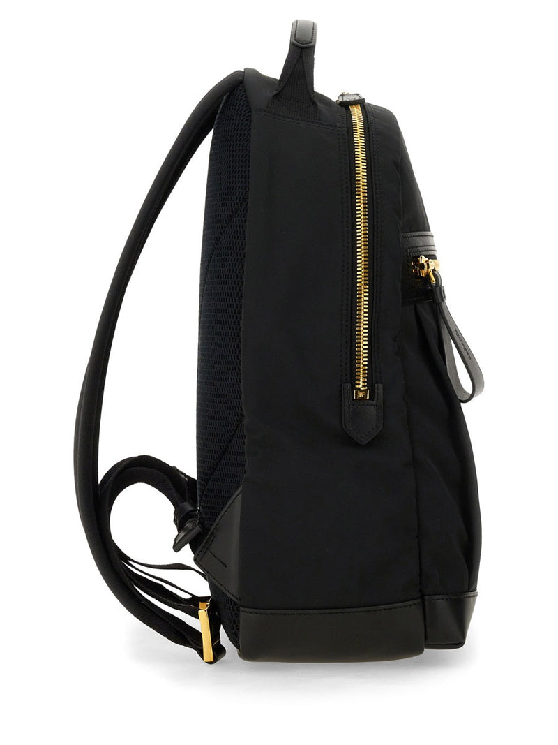 Tom Ford Logo Embroidered Backpack — Black Polyester