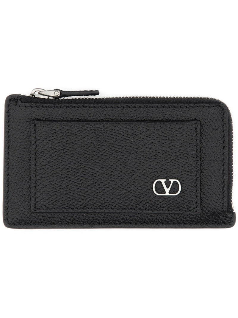Valentino Garavani Vlogo Signature Leather Coin Purse — Black Calf - Bos Taurus Wallets & Purses