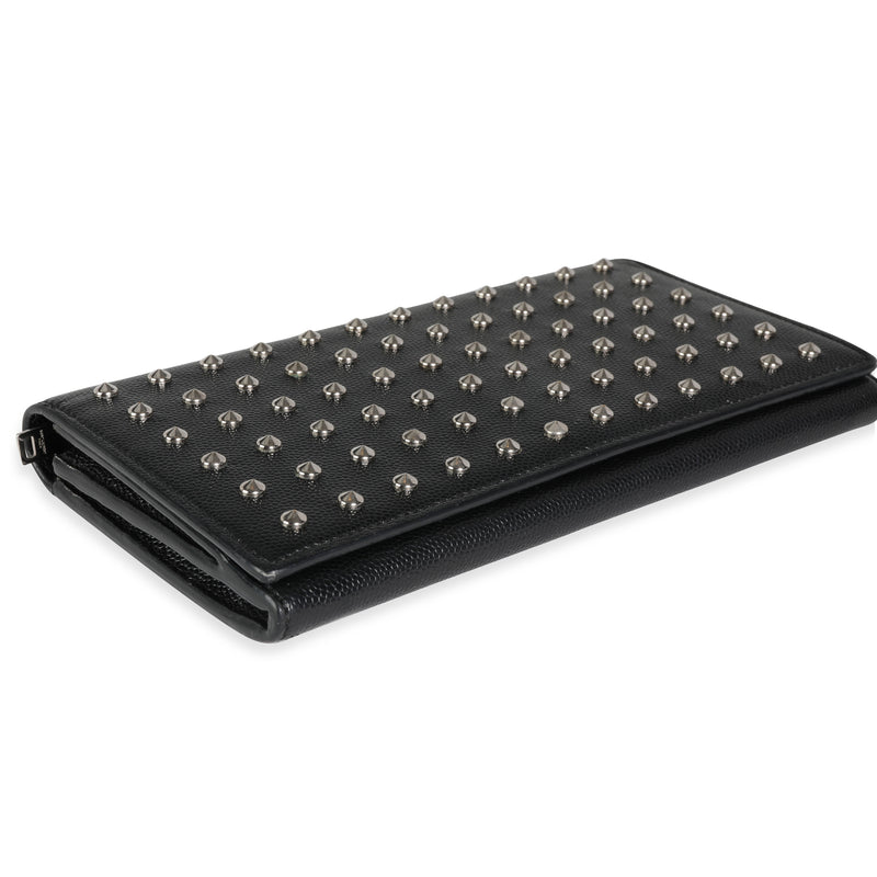 Saint Laurent Black Grain De Poudre Leather Studded Classic Marquage Flap Wallet Black; Silver Embellished