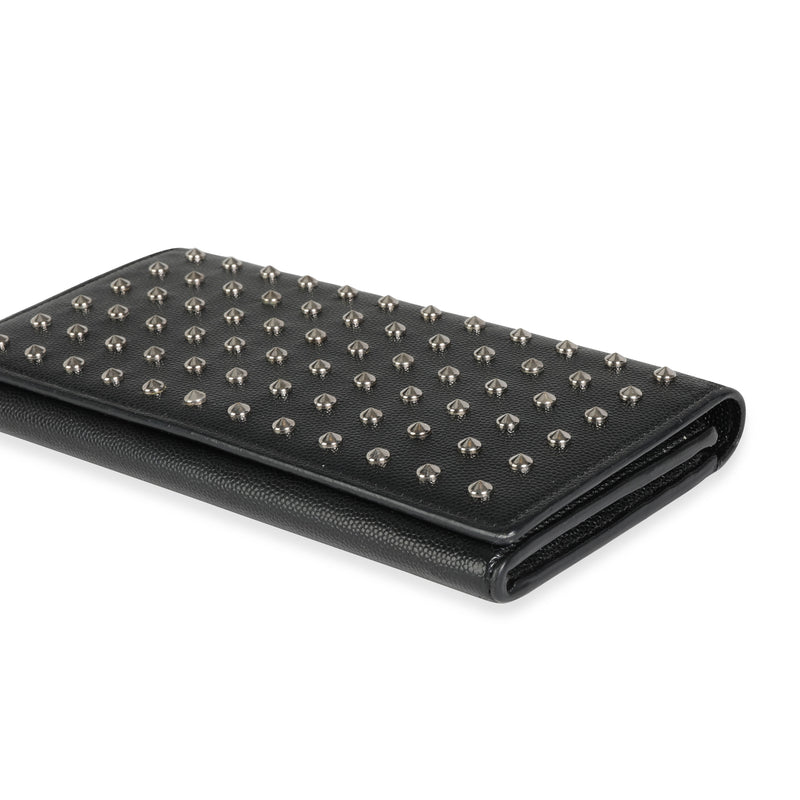 Saint Laurent Black Grain De Poudre Leather Studded Classic Marquage Flap Wallet Black; Silver Embellished