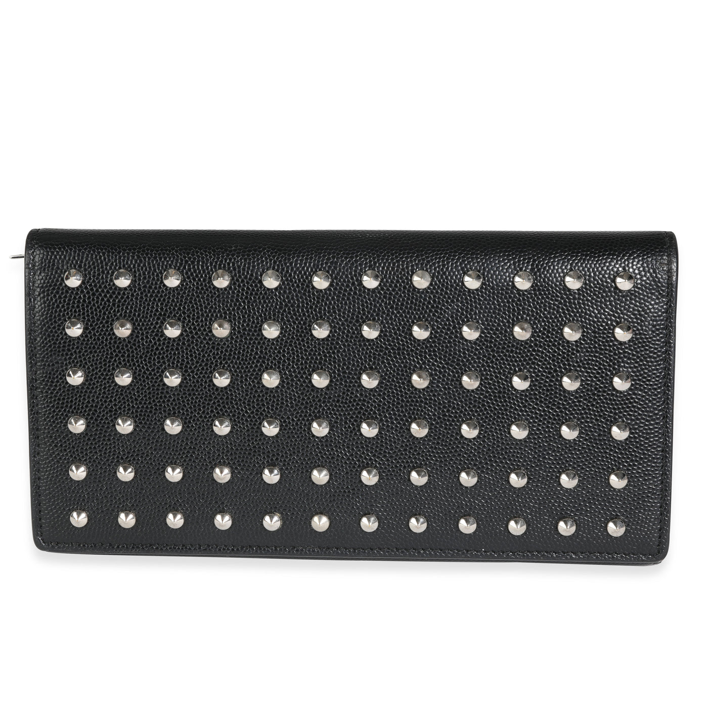 Saint Laurent Black Grain De Poudre Leather Studded Classic Marquage Flap Wallet Black; Silver Embellished