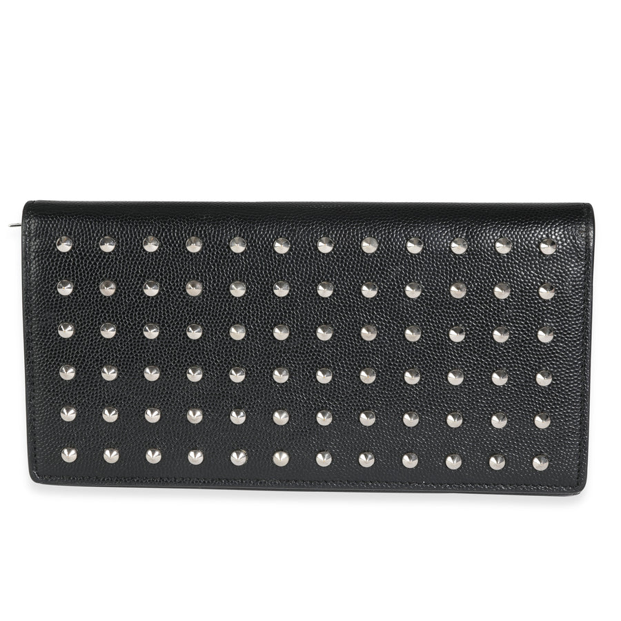 Saint Laurent Black Grain De Poudre Leather Studded Classic Marquage Flap Wallet Black; Silver Embellished