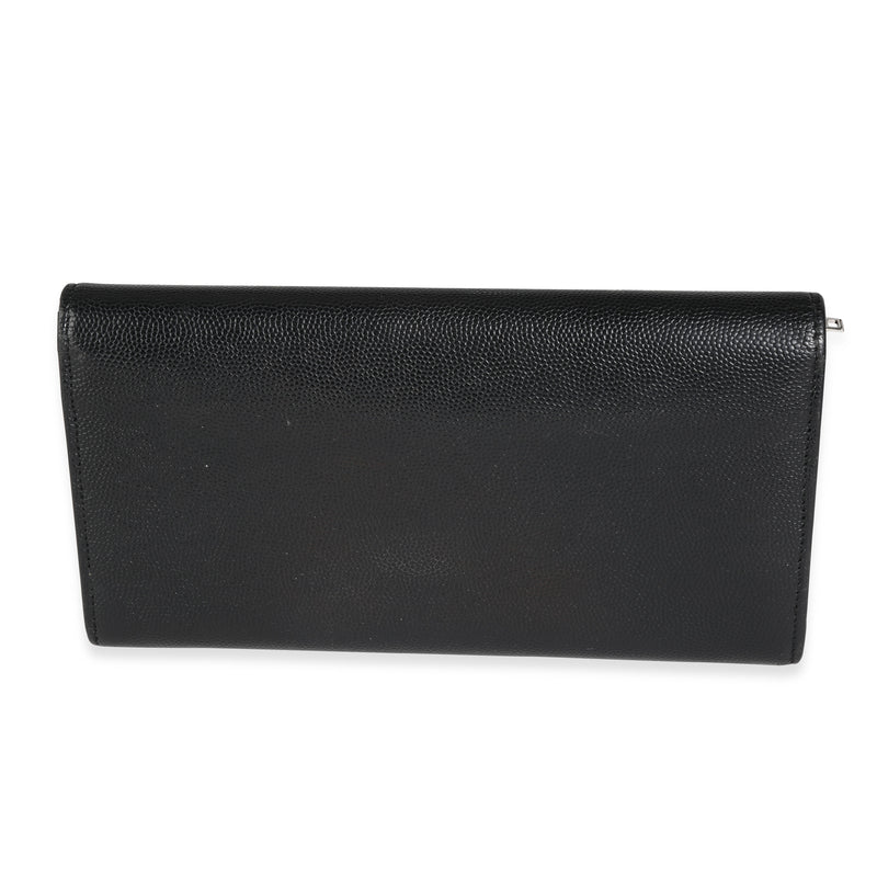 Saint Laurent Black Grain De Poudre Leather Studded Classic Marquage Flap Wallet Black; Silver Embellished