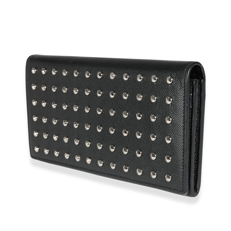 Saint Laurent Black Grain De Poudre Leather Studded Classic Marquage Flap Wallet Black; Silver Embellished
