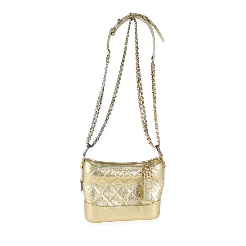 Chanel Gold Quilted Calfskin Small Gabrielle Hobo Leather Handbag
