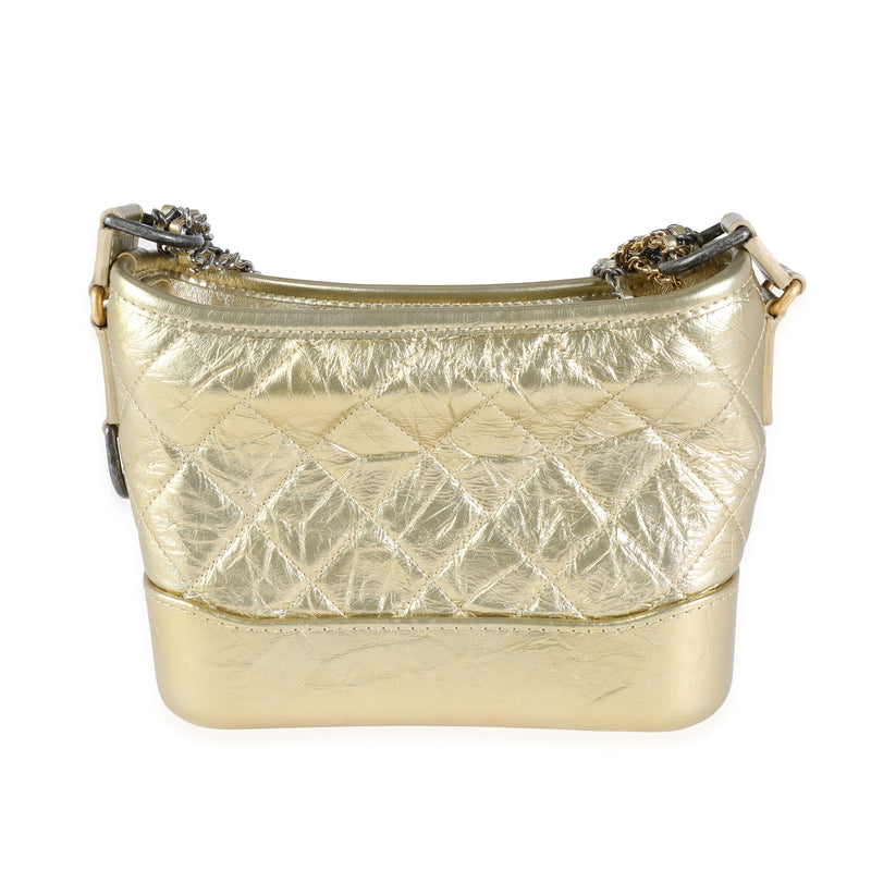 Chanel Gold Quilted Calfskin Small Gabrielle Hobo Leather Handbag
