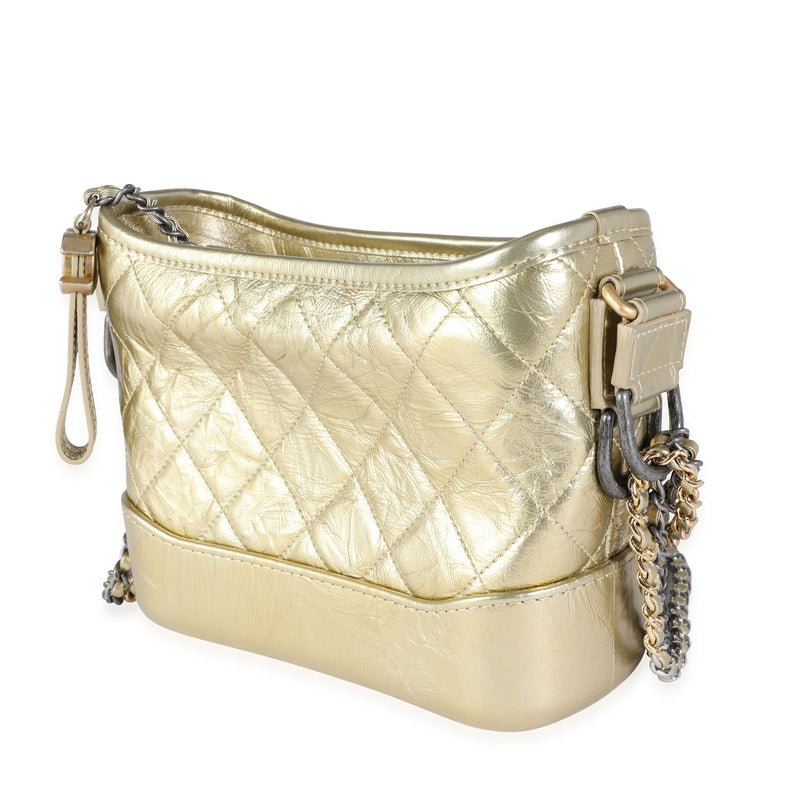 Chanel Gold Quilted Calfskin Small Gabrielle Hobo Leather Handbag