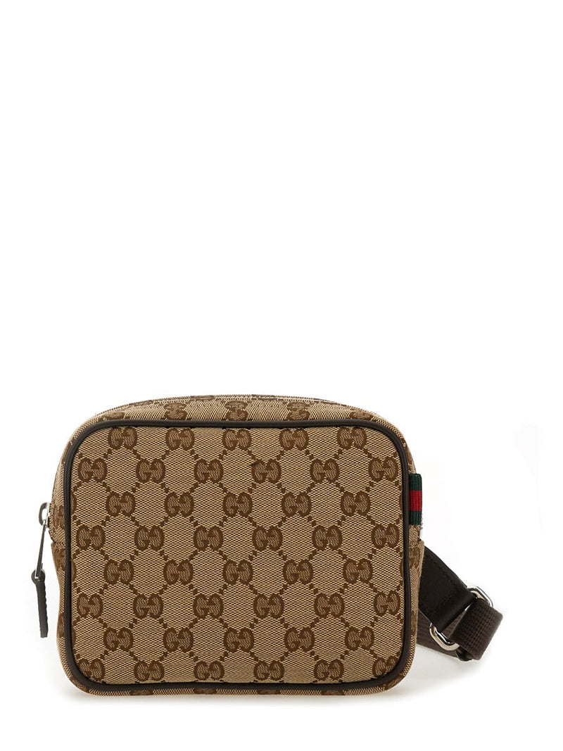 Gucci Gg Motif Technical Fabric Shoulder Bag — Beige Polyester