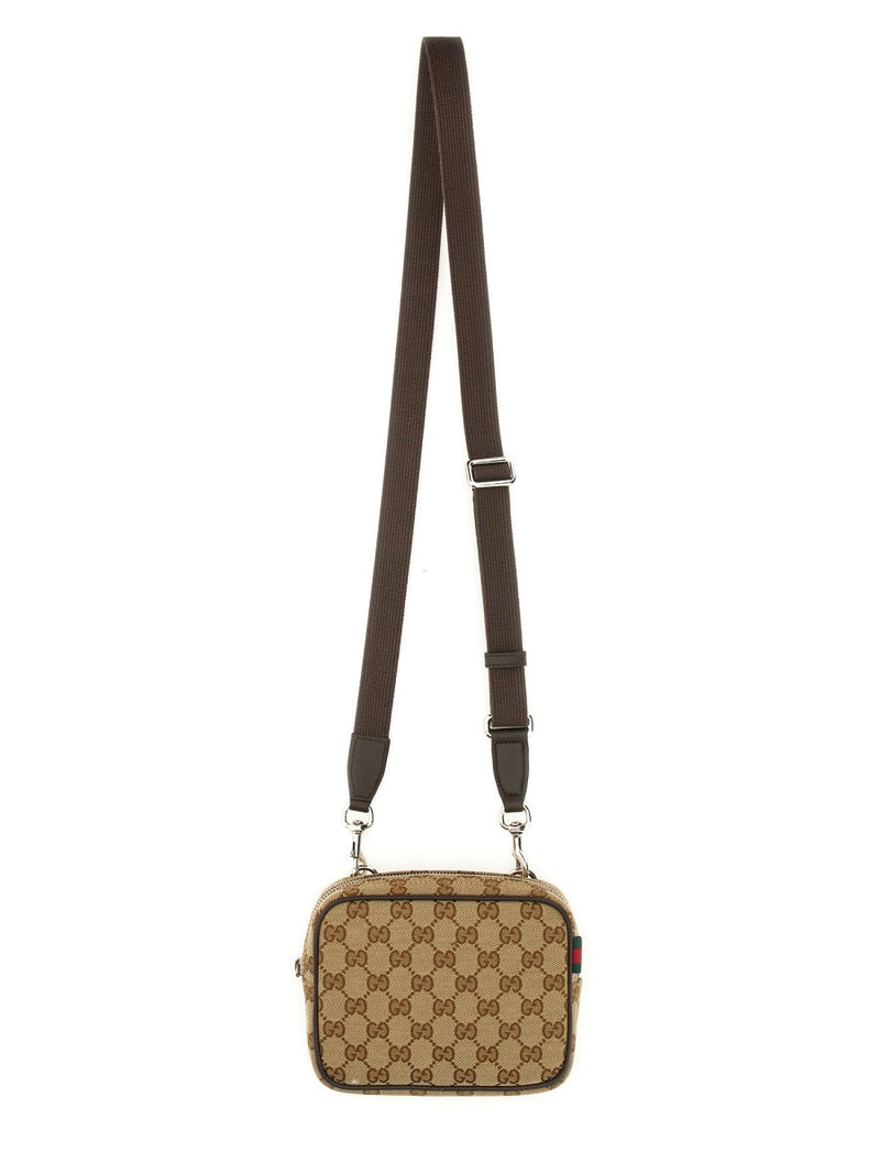 Gucci Gg Motif Technical Fabric Shoulder Bag — Beige Polyester