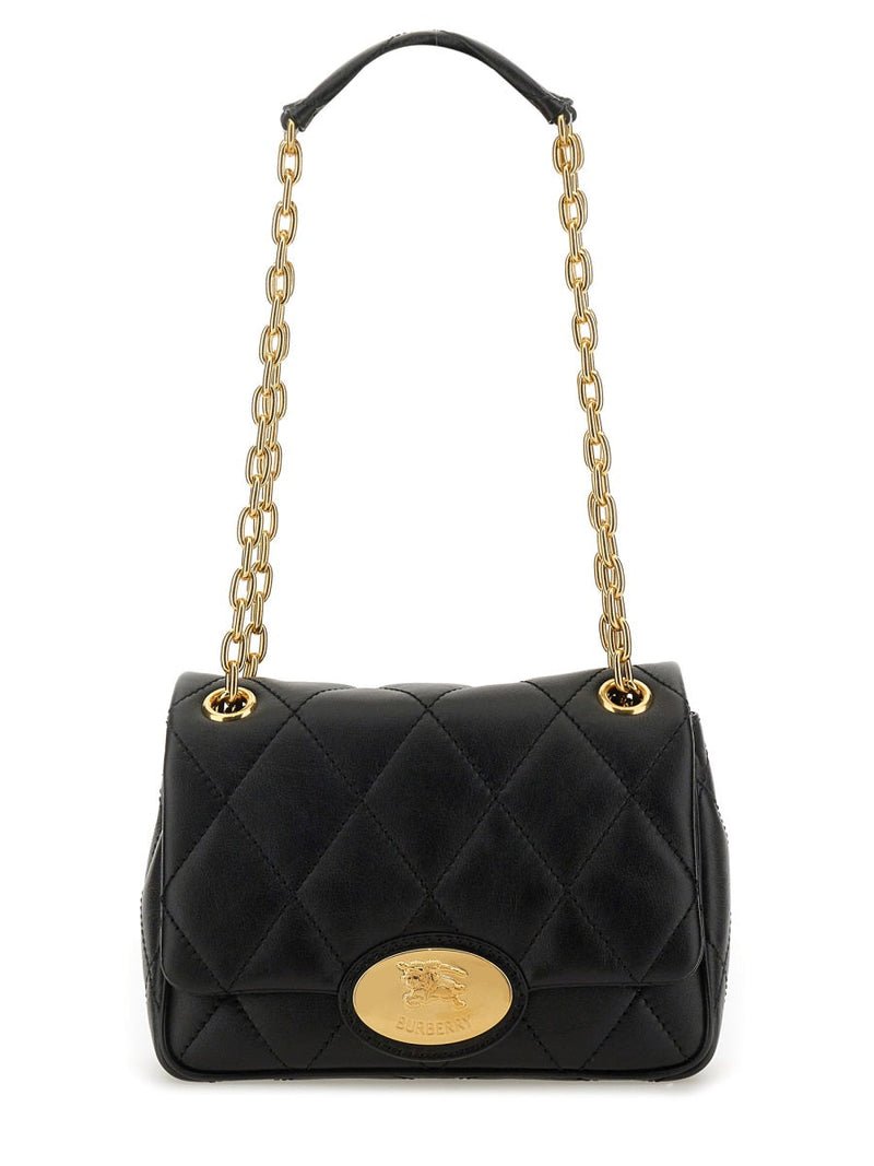 Burberry Strand Shoulder Bag — Black Calf Grain Leather