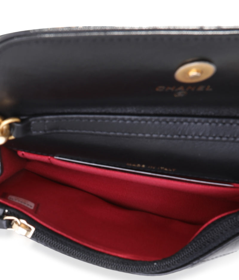 Chanel Black Quilted Lambskin 19 Mini Coin Purse With Chain Leather Handbag