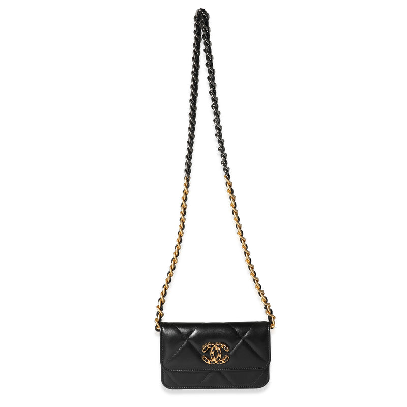 Chanel Black Quilted Lambskin 19 Mini Coin Purse With Chain Leather Handbag