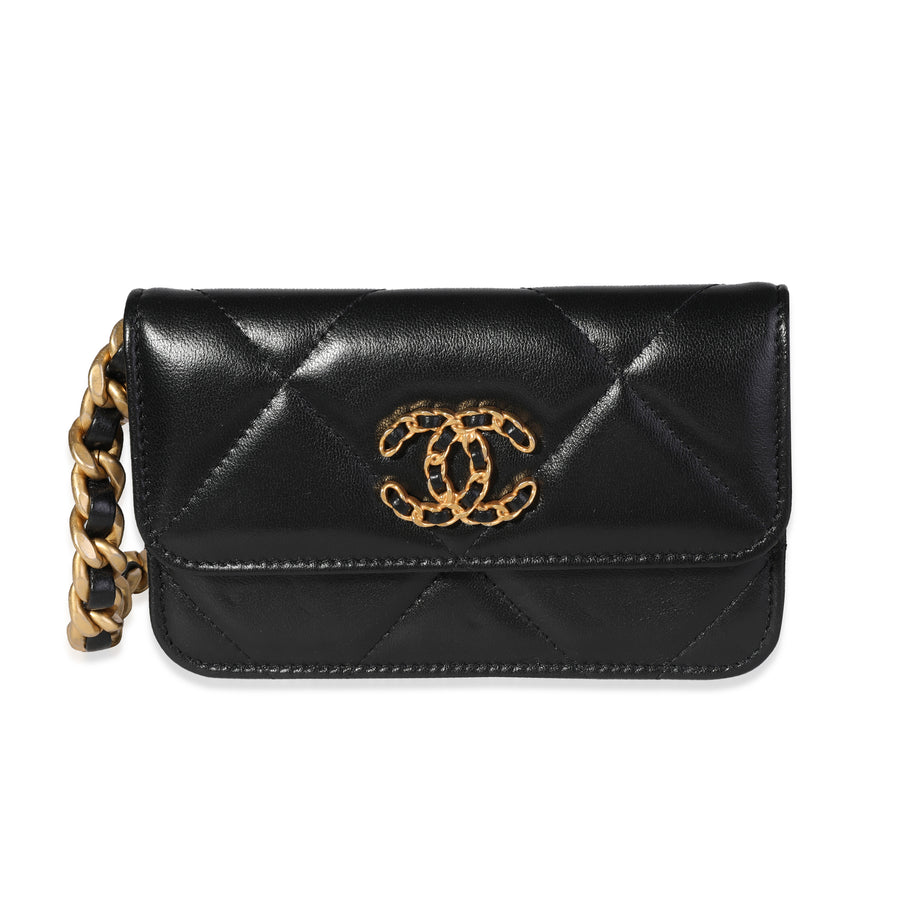Chanel Black Quilted Lambskin 19 Mini Coin Purse With Chain Leather Handbag