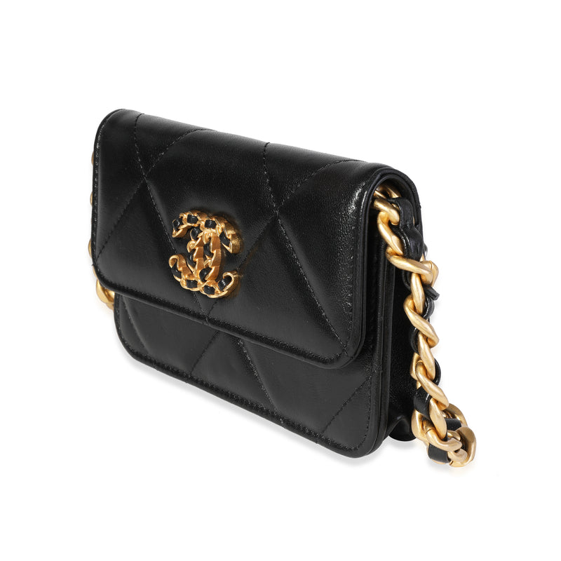 Chanel Black Quilted Lambskin 19 Mini Coin Purse With Chain Leather Handbag